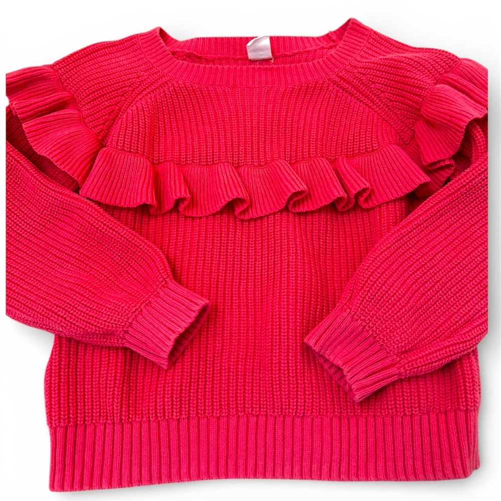 Baby Gap Ruffle Bold Pink Shaker-Stitch Knit Spring Sweater Toddler Girls 4T / 4